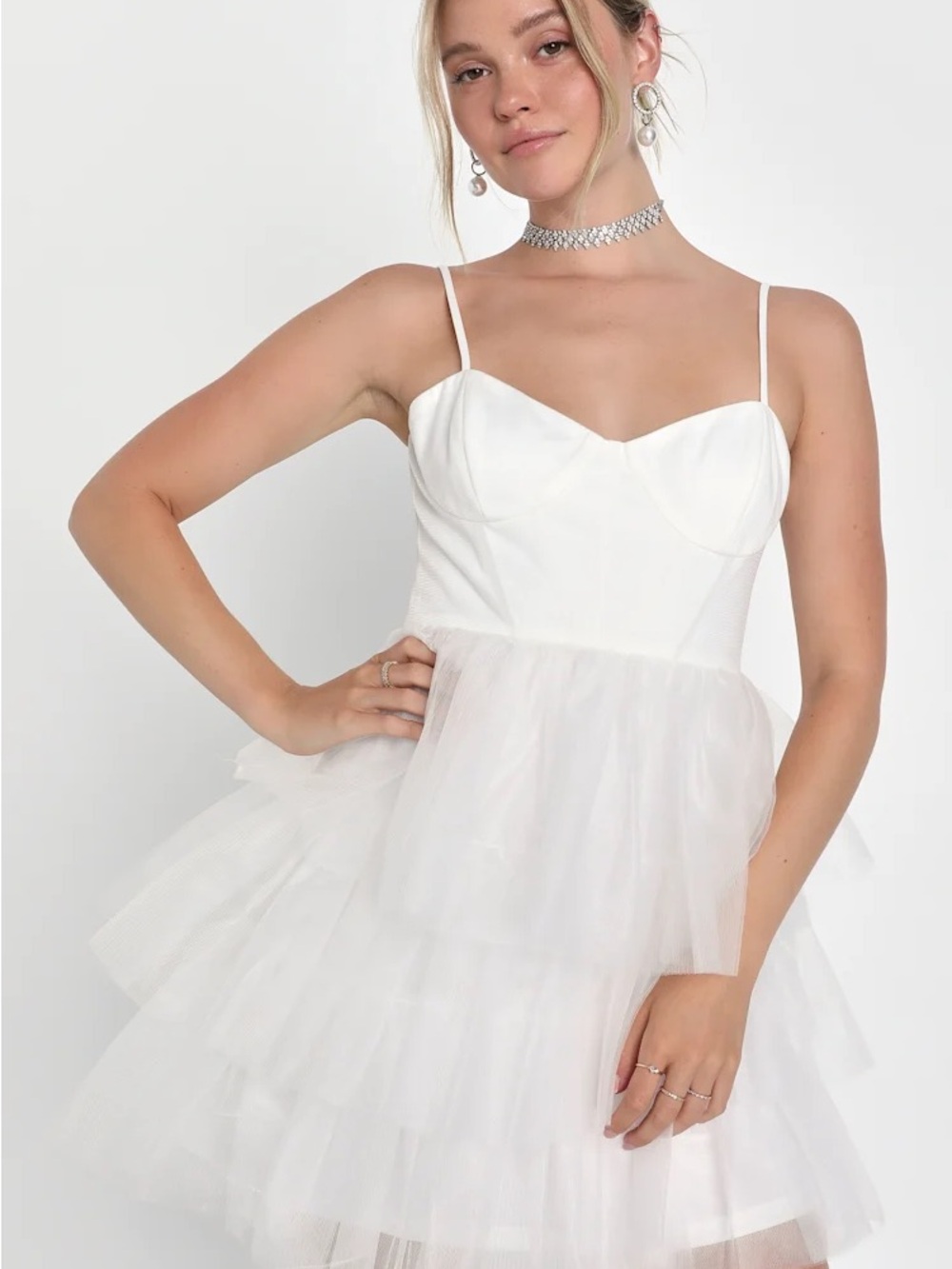 NWT lulus white tulle bustier tiered mini dress